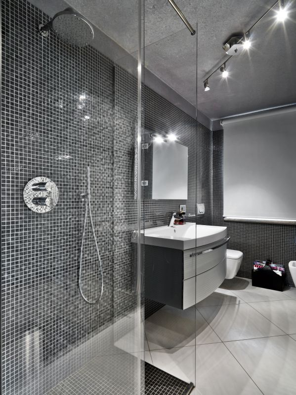 Glass shower enclosure with rainfall showerhead